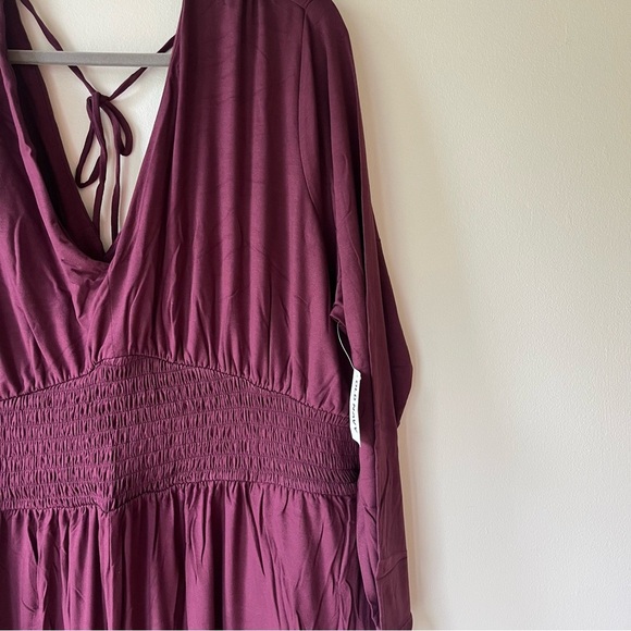 Old Navy Plum Maxi Dress XXL Smocked Waist Long Sleeve V-Neck Boho New NWT - Picture 2 of 15